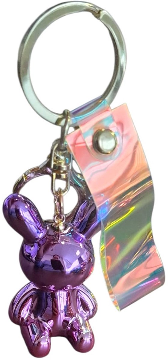 Sleutelhanger - glanzend konijn - 4,5 cm - paars