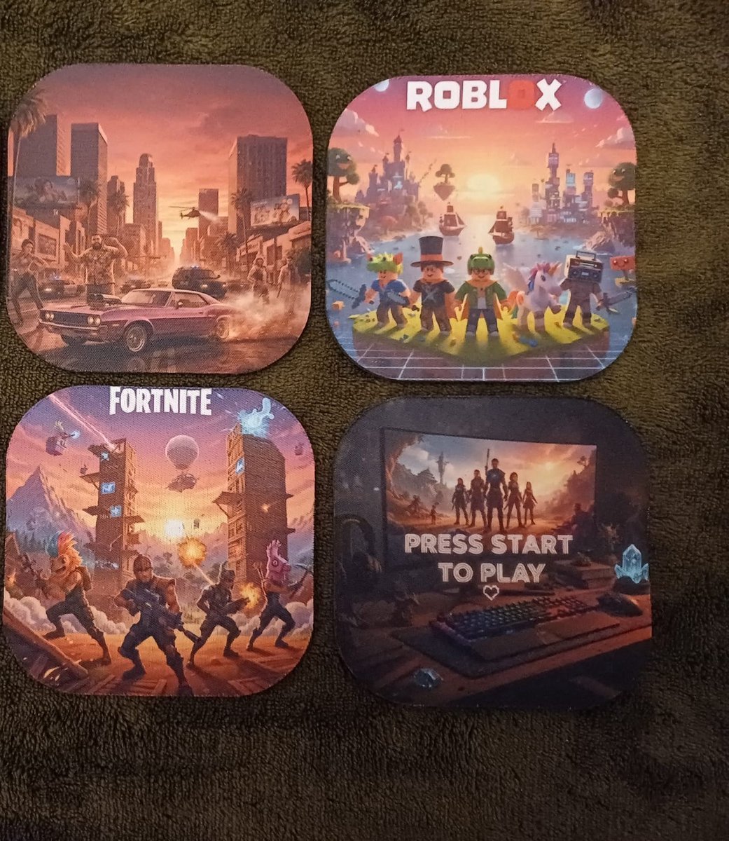Set van 4 Onderzetters Gaming Thema - Cadeau voor Gamers - Kurk Onderzijde