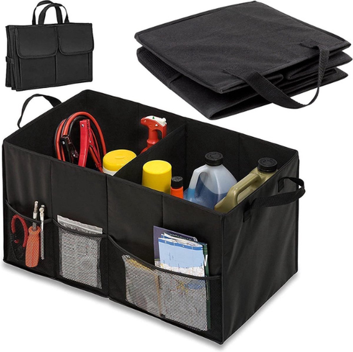 Lukardie® Kofferbak Organizer Auto - Opbergbox 50L Zwart - Inhoud 53x38x25,5 cm - Tussenschotten Opvouwbaar Polyester