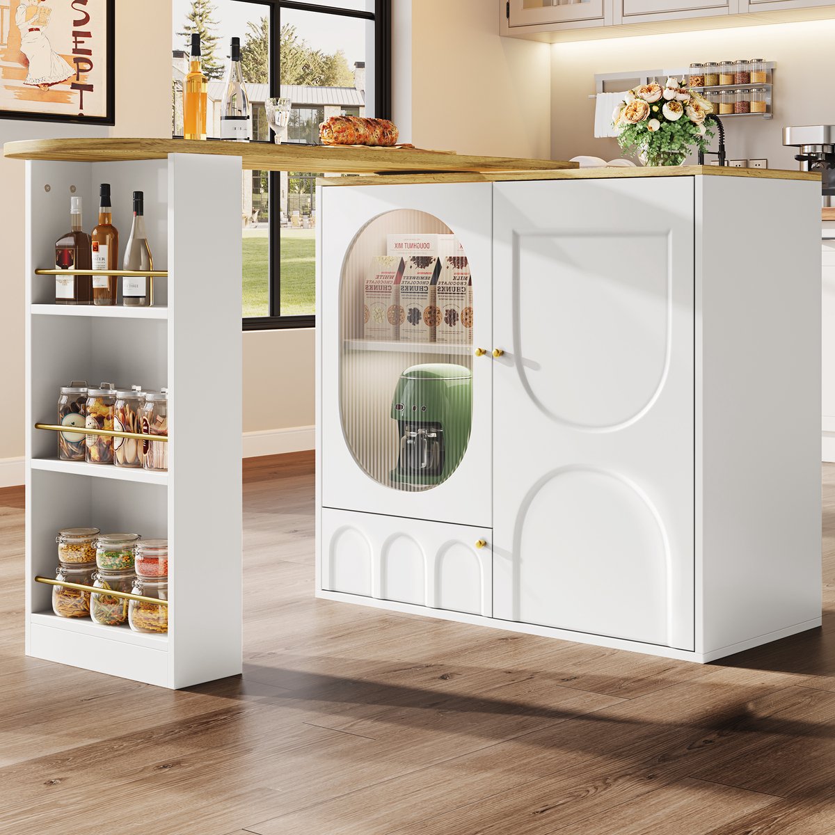 STILVORA Salontafel - Draaibare Bartafel 360° Met Opbergruimte 3 Deuren En Draaiend Blad - Voor Keuken En Woonkamer - MDF - 138x39x105 cm - Wit