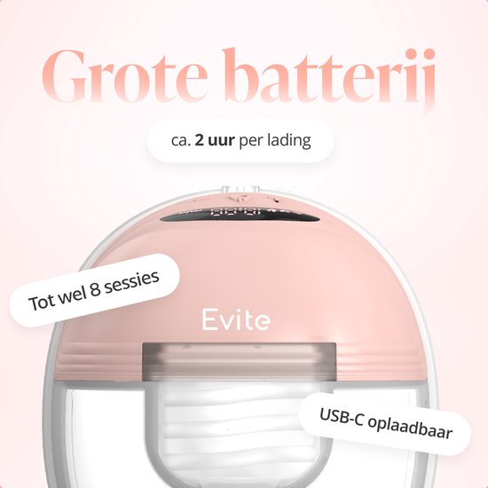 Evite Elektrische Draadloze Borstkolf Slim – Handsfree & Draagbaar – BPA-Vrij – Dubbele Borstkolf – Met E-Book - Roze