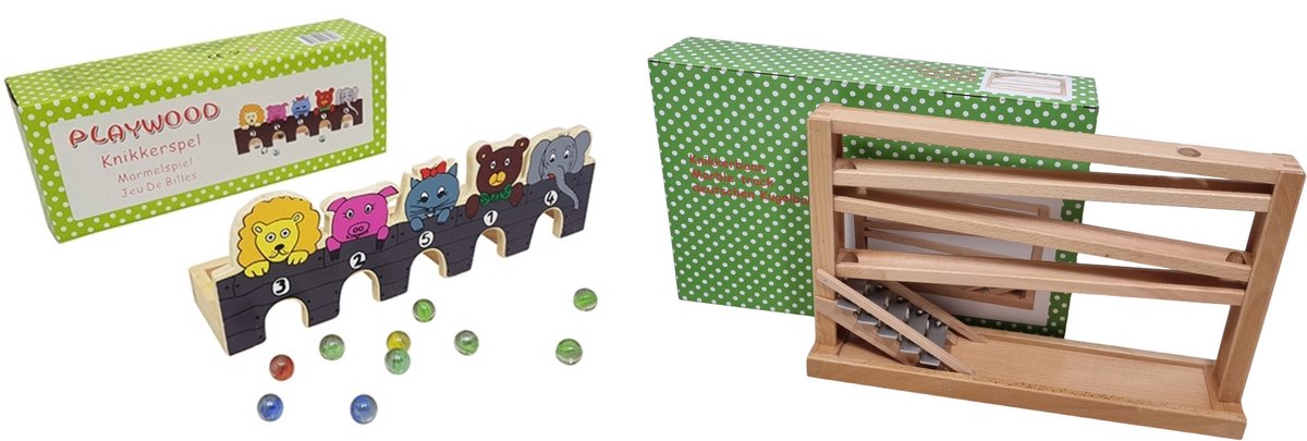 Playwood pakket Knikkerbaan en Knikkerspel wilde dieren U krijgt 2 artikelen geleverd