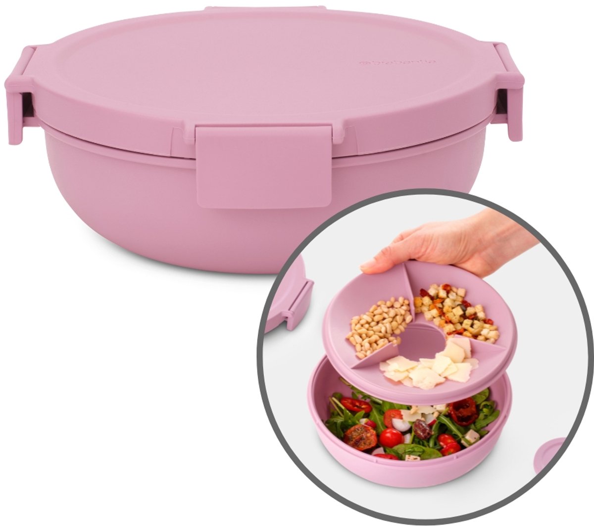 Brabantia Make & Take Salade Lunchbox To Go - 1,3 l - Kunststof - Lilac Pink