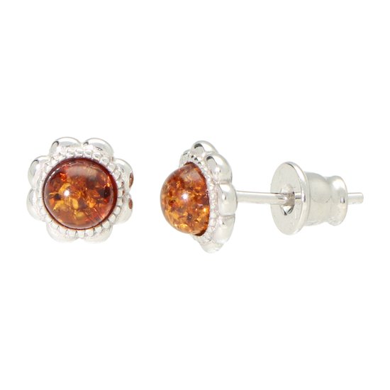 Les Boucles d'Oreilles La Rosa Princesa Amber pour Femmes - Argent Sterling 925 Rhodié - Boucles d'Oreilles Ambre Cognac - Classique