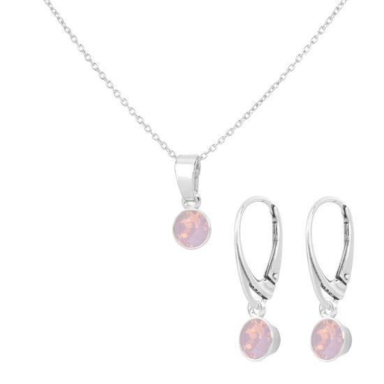 ARLIZI 2475 Sieradenset roze opaal Swarovski kristal hanger - sterling zilver