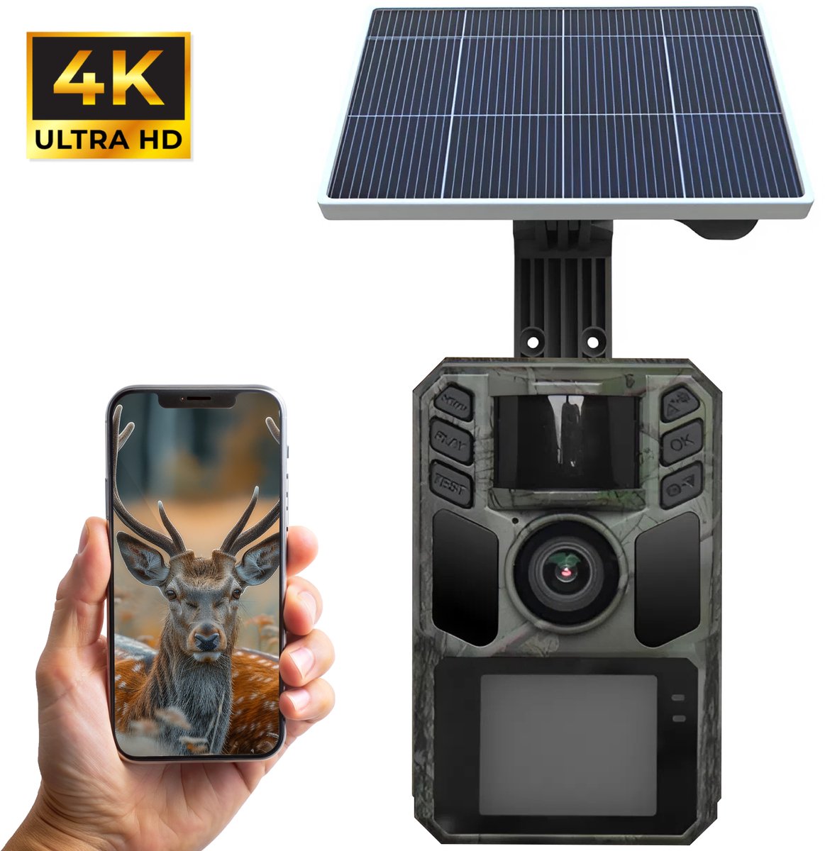 EQ Wildcamera met Nachtzicht – 64MP 4K Ultra HD – Eigen WiFi met app – Inclusief 64GB SD-kaart