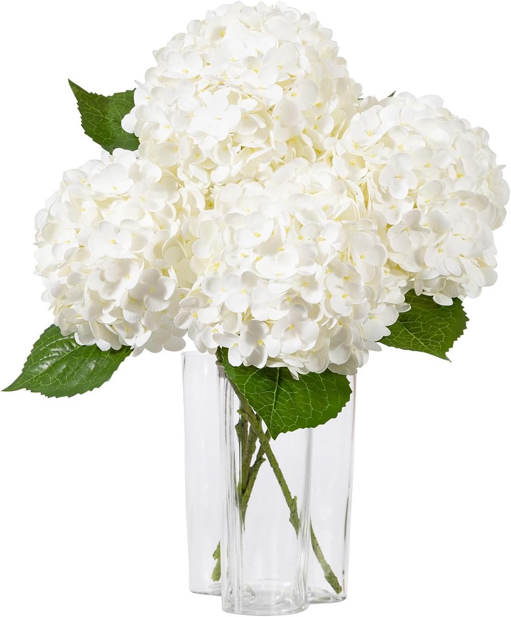 3 stuks grote hortensia kunstbloemen 50 cm – latex real touch wit – levensechte decoratie 