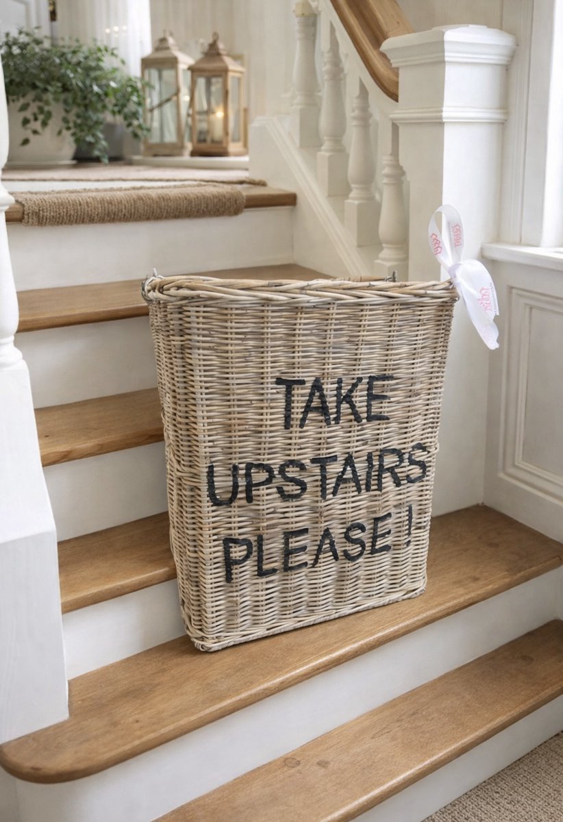 Rieten Trapmand - Opbergmand - Landelijke Stijl - Met Hengsels - 40x30x40 cm - Rattan - SRIMIT Grey - Decoshoppen.nl