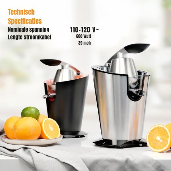 YOR® Citruspers electrisch - Citruspers - Sinaasappelpers - Zilver - ‎19cm x 25cm x 30cm van Yor — afbeelding 5