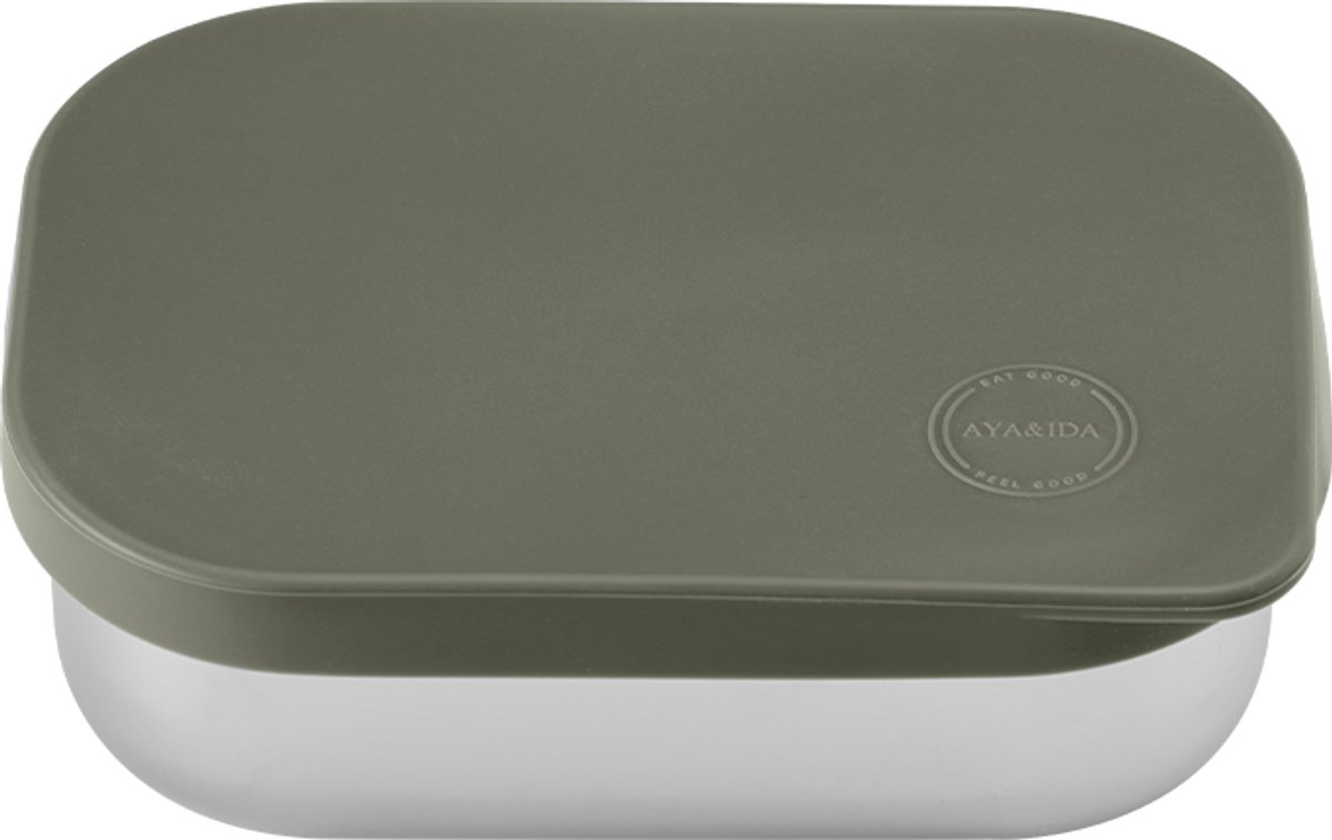 AYA&IDA - Lunch Box - opbergdoos - meenemen - brood - lunch - salade - RVS - siliconen deksel - 900ml - TROPICAL GREEN