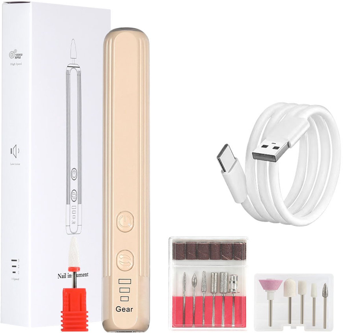 Elektrische nagelvijl - Automatische nagelvijl - Nagelriemverwijderaar & nagelpolijster - Instelbare snelheid - Compact & draagbaar - USB oplaadbaar - Khaki