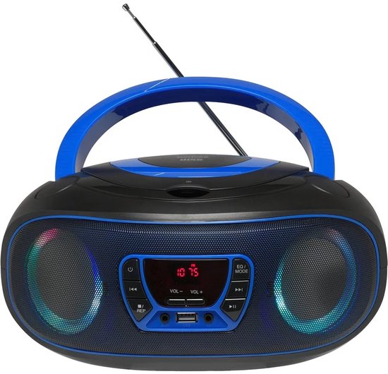 Denver Draagbare Radio CD Speler Kinderen - Bluetooth - Lichteffecten - Boombox - AUX - FM - TCL212BT - Blauw