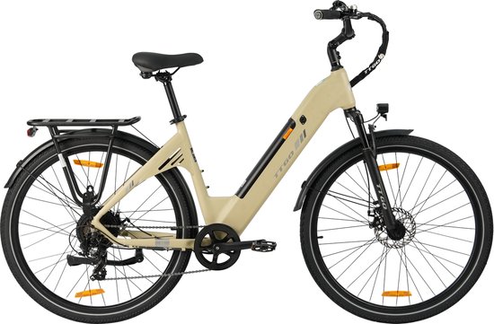 Elektrische fiets 28 Inch - Damesfiets-Herenfiets-Aluminiumlegering- met 7 versnellingen -36 V 18 Ah - 648Wh -elektrische stadsfiets -Achterwielmotor 250W - Hydraulische schijfrem -tot 120km- IP54 Waterdicht - Geel van Merkloos — afbeelding 2