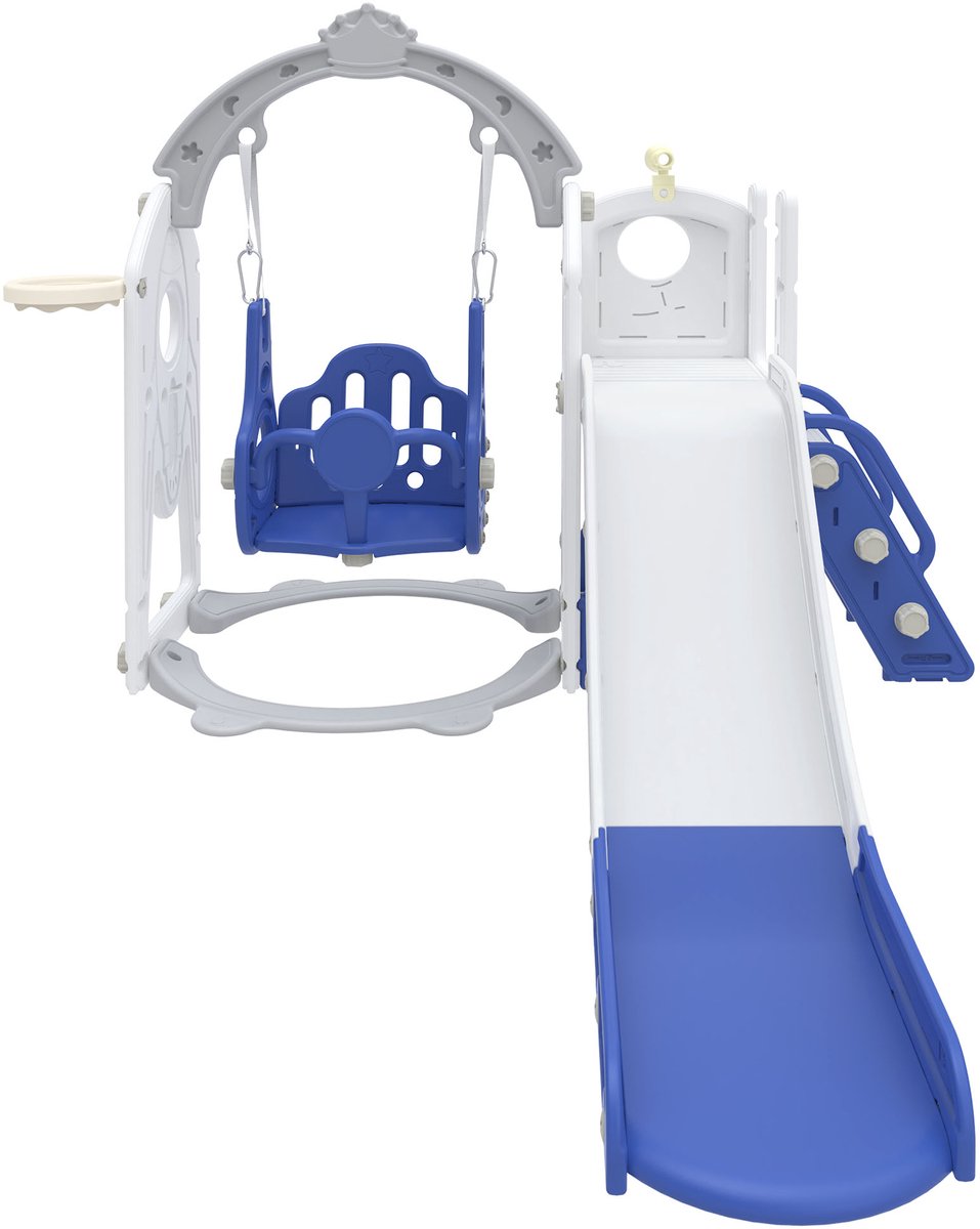 Multifunctionele 6-in-1 Kinderglijbaan – Glijbaan en Trap Speeltoestel voor Binnen en Buiten, Inclusief Basketbal, Blauw