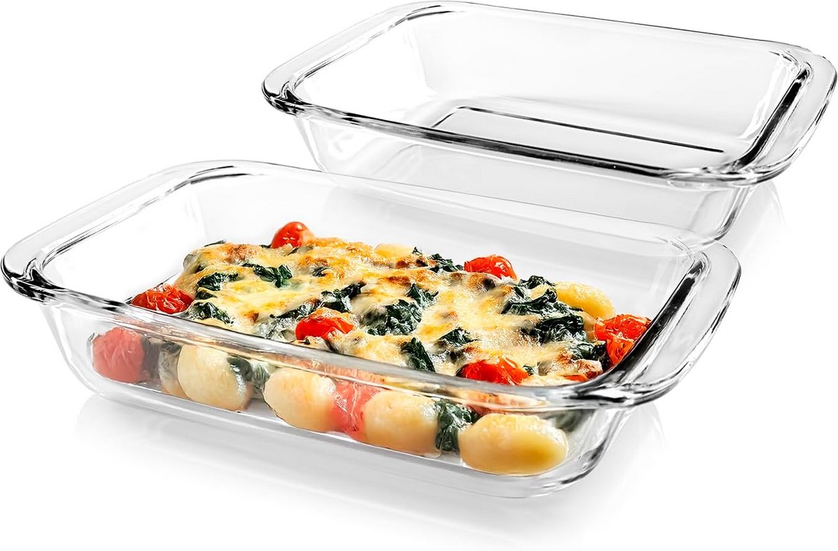 Glazen ovenschaal voor airfryer en oven - set van 2 bakvormen 800 ml
