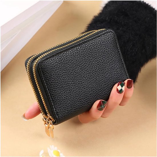 Damesportemonnee - Wallet - pasjeshouder - portemonnee - Muntzakje - Muntzakje met dubbele ritssluiting - Polyester - Zwart