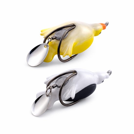 S&D - Topwater Kunstaas Eendjes - Set van 2 Drijvende Oppervlakte Lures - 7cm 13g - Snoek & Roofvis Aas - Geel & Wit van S&D — afbeelding 2