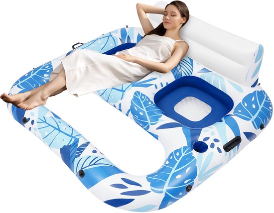 Zwembadligstoel Opblaasbaar Lounger 2-Persoons Luchtbed Zwembad 165x152x55cm Waterhangmat Voor Volwassenen