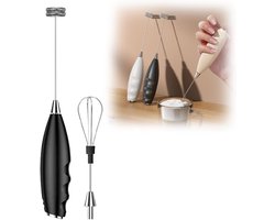 Melkschuimer - Drankenmixer - Dubbele kop - 3,6 x 22,5 cm - Elektrische handmixer - Snelle handmixer - Roestvrij staal - Ergonomisch ontwerp - Zwart