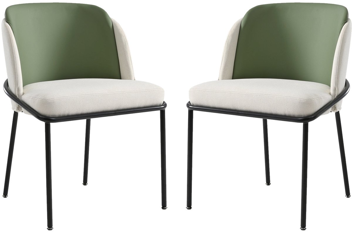 Merax Eetkamerstoelen Set Van 2 - Kunstleer Bekleding - Ergonomische Rugleuning - Metalen Poten Met Verstelbare Antislip Voetjes - Beige / Groen