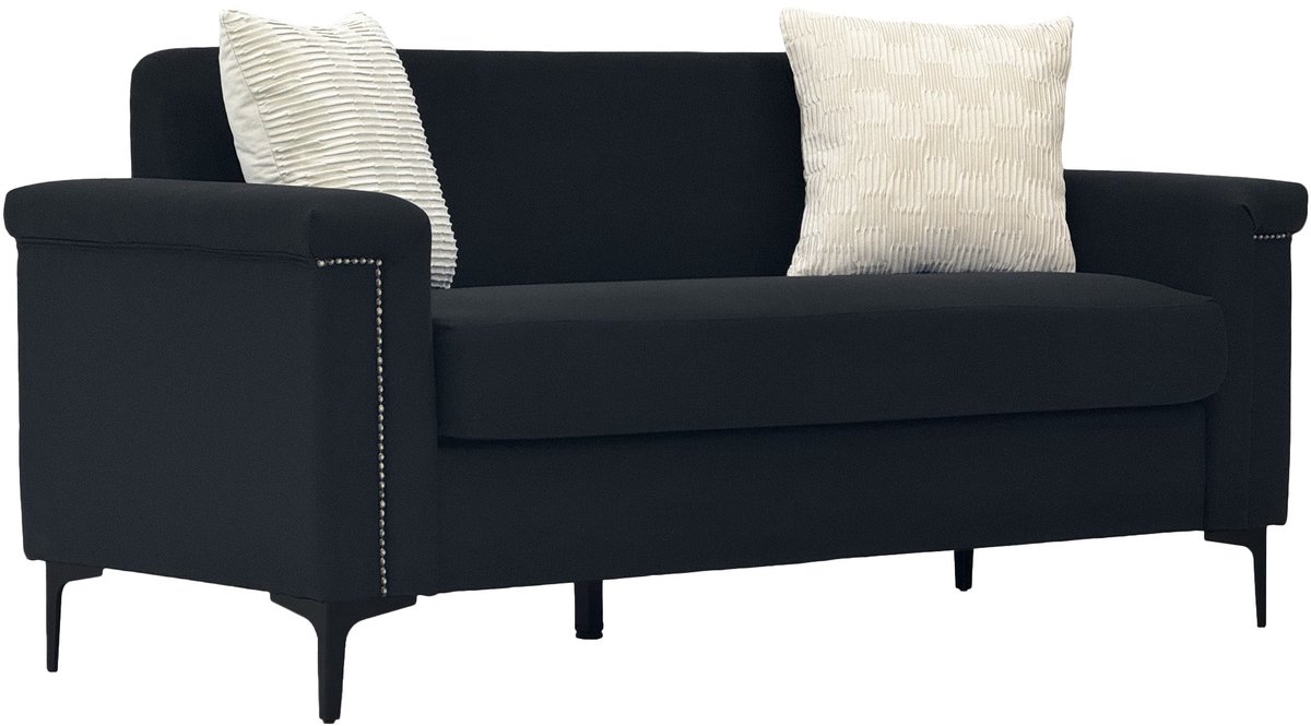 Merax Scandinavische 2 Zits Bank - 172 x 73 5 x 81 5 cm - Linnen Bekleding - Massief Houten Frame - Metalen Poten - Zwart