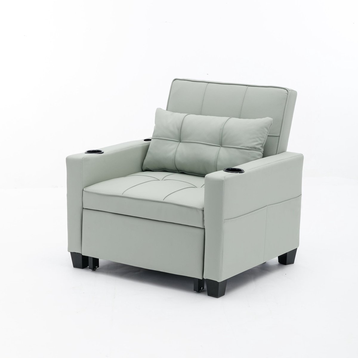 Merax 3-In-1 Uitschuifbaar 1-Persoons Slaapfauteuil - Met Bekerhouders En USB-Aansluiting - Relaxstoel En Slaapstoel Voor Kleine Ruimtes - Lichtgroen