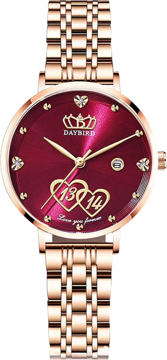 Dameshorloge met roestvrijstalen armband en kalender