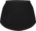 Zwarte dames tailleslip, hoog model, op een zwarte achtergrond.