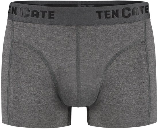 Vooraanzicht van een donkergrijze Ten Cate shorty met logo op de tailleband.