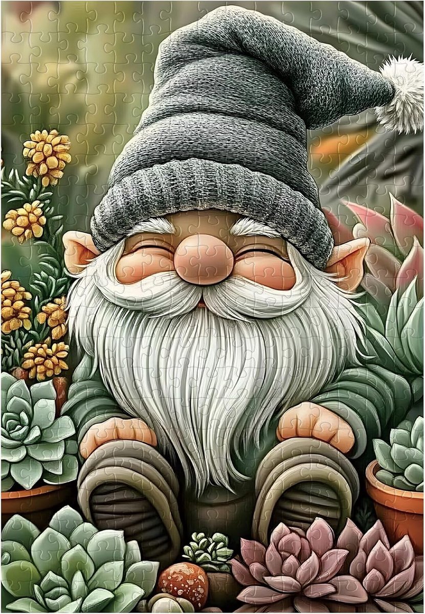 300 stks houten legpuzzel kabouters en vetplanten - puzzels voor volwassenen en kinderen - familie spelletje - puzzeldecoratie