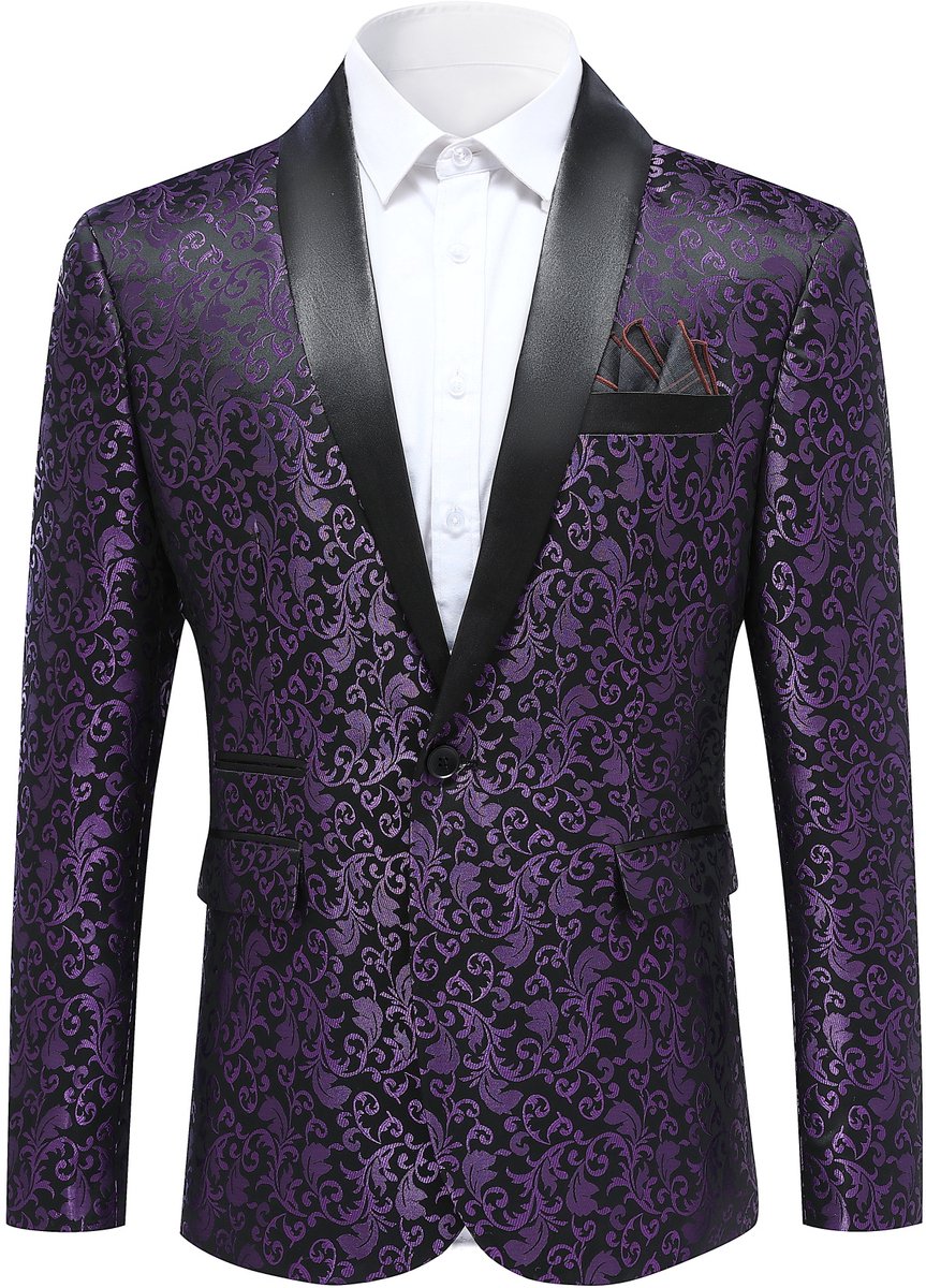 ALLTHEMEN Herren Jacquard Anzugjacke - Bloemenpatroon - XXL