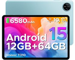 DOOGEE TAB A9 - Tablet - Android 15 - 12GB RAM + 64GB ROM（2TB/TF） - 10 Inch - 6580 mAh - 5G WiFi - Tablet Unisoc T310 - Dubbele Luidspreker - 3,5 mm aansluiting - Face ID - Blauw