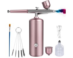 Draadloze Airbrush Set met Compressor - Oplaadbare Draagbare Airbrush - Hoge Druk en Fijne Verneveling - Dual Action Bediening - Inclusief Nozzles en Reinigingsborstel - Roze