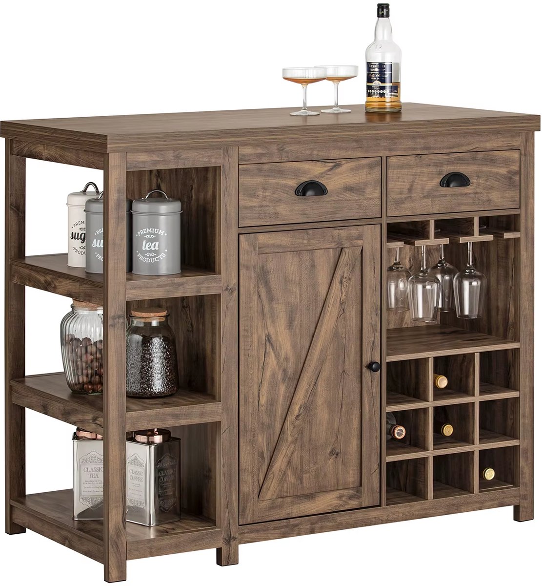 Keukeneiland - Verplaatsbaar - Keukenkast - Dressoir - Organizer - Kasten - Houten Werkblad - Lade - Vintage Bruin