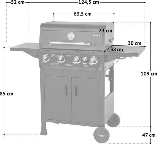 TAINO BRANDO 4+1 Gasgrill met 4 branders - zijbrander barbecuewagen gasgrill — afbeelding 2