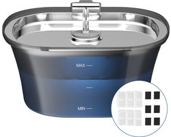 Balimo Drinkfontein Kat & Hond - 2.5 L - RVS Kattenfontein - met UV-sterilisatie - Waterfontein kat - Fluisterstil - Incl. 6 Filters en 6 Sponzen+Cleaning tool - Zwart