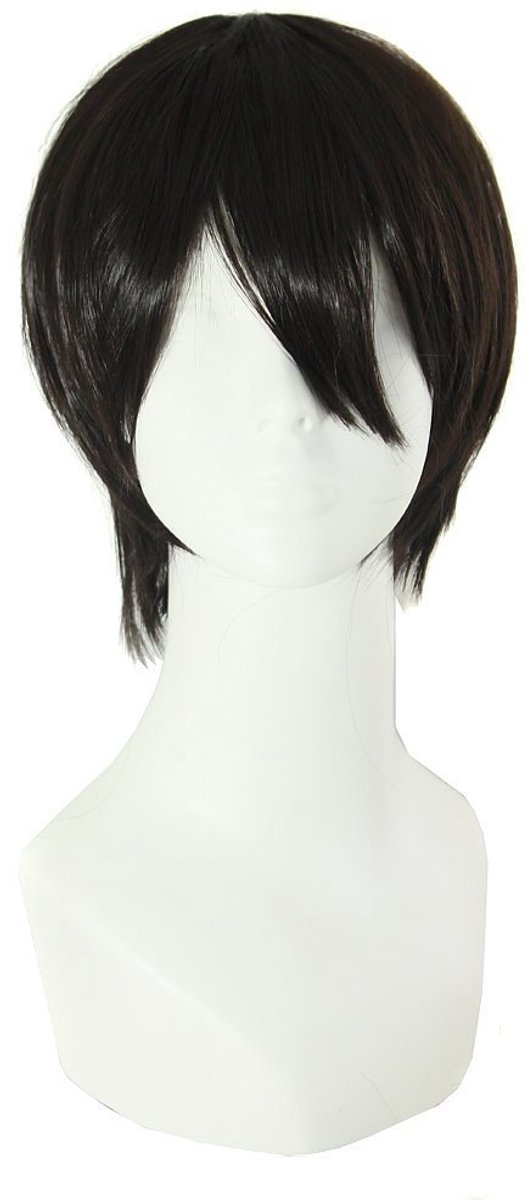 Daity Een korte, steile herenpruik van 30 cm, geschikt voor cosplay (zwart)