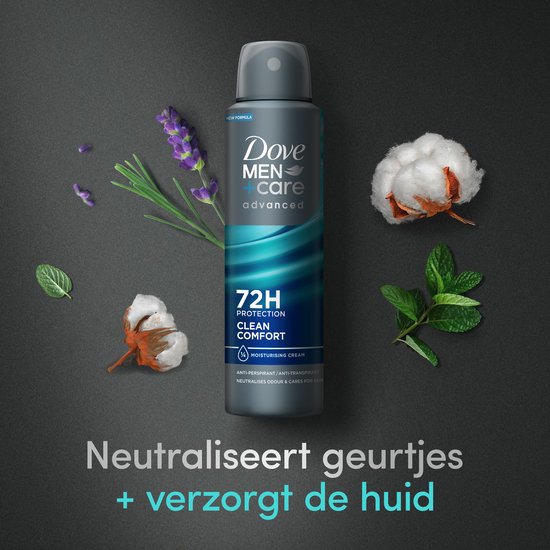 Dove Men+Care Advanced Clean Comfort deodorant spuitbus met katoen, lavendel en munt.