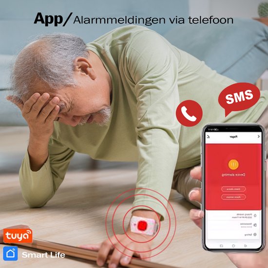 Persoonlijk Alarm Met Noodknop Voor Ouderen – Slimme 2.4GHz Wifi-beller, Draagbaar Voor Thuis En Slaapkamer