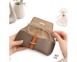 Luxe Brillenetui / Zonnebrillentasje voor Dames – Drukbestendig & Draagbaar PU Etui (17 × 6,5 cm) – Grijs