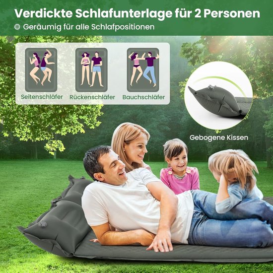 Famanu – Camping isomat voor 2 personen - zelfopblazend - luchtmatras met kussen - outdoor - camping - matras - isomat - opvouwbaar - ultralicht - luchtbed - opblaasbaar bed - campingmat met voetpomp voor tent — afbeelding 3