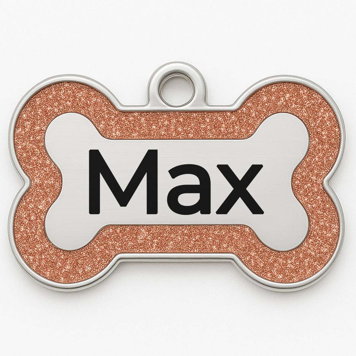 Hondenpenning inclusief graveren - Glitter Oranje - Gepersonaliseerd met naam en telefoonnummer - 4cm x 2.5cm - Halsband hond - Hondenriem - Sleutelhanger