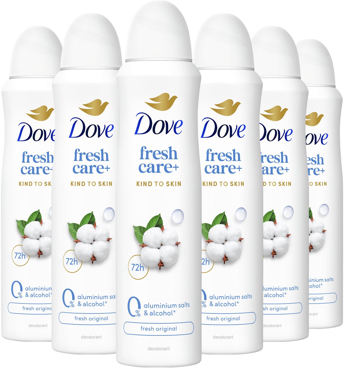Dove - Deodorant Spray - Fresh Care+ 0% Aluminiumzouten - Fresh Original - 6 x 150 ml