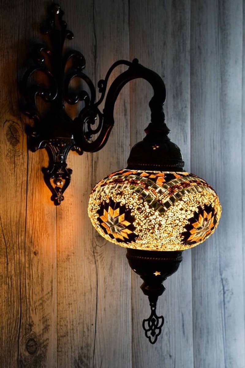 Turkse wandlamp - handgemaakt bruin oranje mozaïek - 1 stuk - sfeervolle decoratie met warme tinten