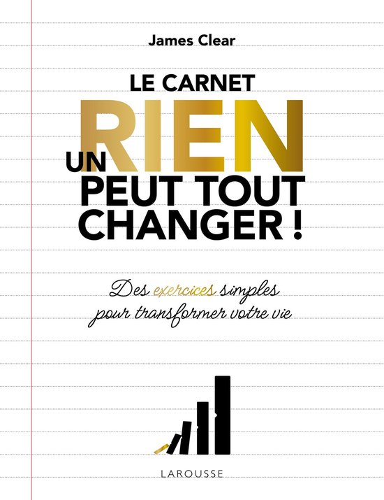 La couverture du livre 'Un rien peut tout changer - le carnet officiel' par James Clear, avec le texte 'Le carnet Rien peut tout changer !' et 'Des exercices simples pour transformer votre vie'.