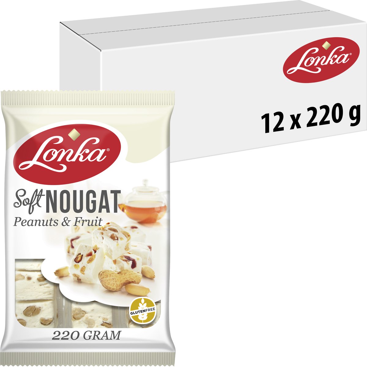 Lonka soft Nougat peanuts & fruit - zachte nougat - 12x220g