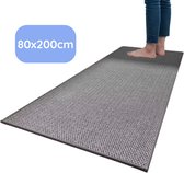 Hilvard Keukenloper - Tapijt - 80 x 200 cm - Grijs - Keukenmat - Anti Slip - Beschermend - Stevig - Wasbaar