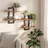 Industriële Wandplanken – 2 Sets met 4 Plankjes – Fotolijst Plank van Houtlook & Zwart Metaal – Moderne Wanddecoratie voor Woonkamer, Slaapkamer en Keuken