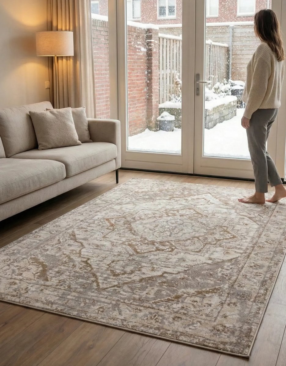 flycarpets Terrain Designer Laagpolig vloerkleed - Crème / Bruin - 160x235 cm