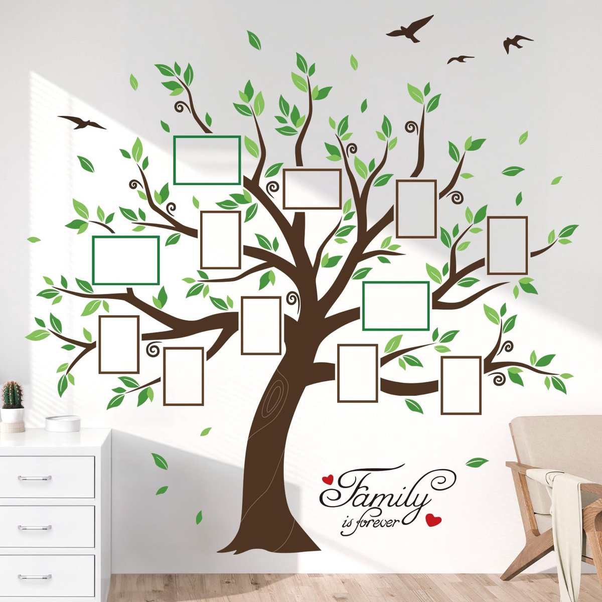 Unyqoos Grote muursticker met stamboom en fotolijsten voor woonkamer en slaapkamer Bruin